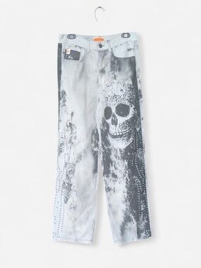 Men's Riot Empire Skull Print Gray, black and white Denim Jeans